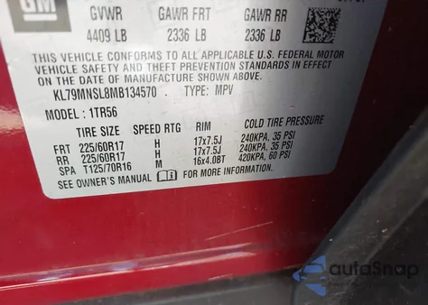 2021 Chevrolet Trailblazer Awd Ls z USA, uszkodzony, nr VIN KL79MNSL8MB134570